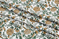 Floral Block Print Cotton Fabric: Yellow Mughal Design by the Yard