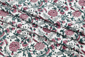 Pink Floral Block Print Cotton Fabric: Handstamped Indian Fabric by the Yard