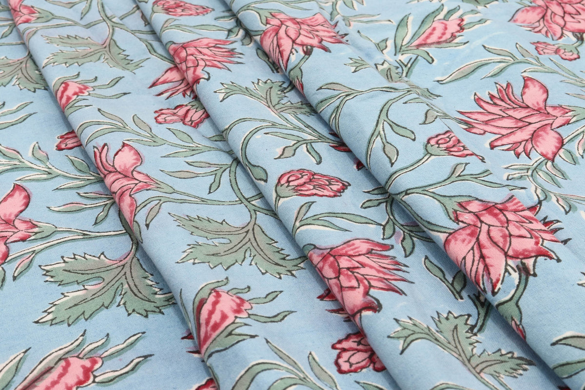 Mughal Print Cotton Fabric: Indian Floral Block Print By The Yard
