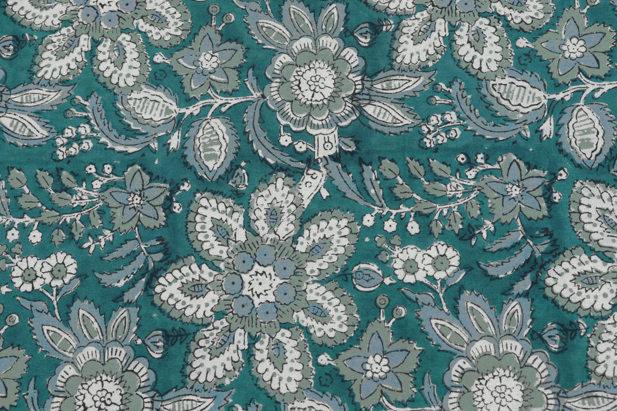Mughal Floral Block Print Fabric: Soft Cotton Sewing Material