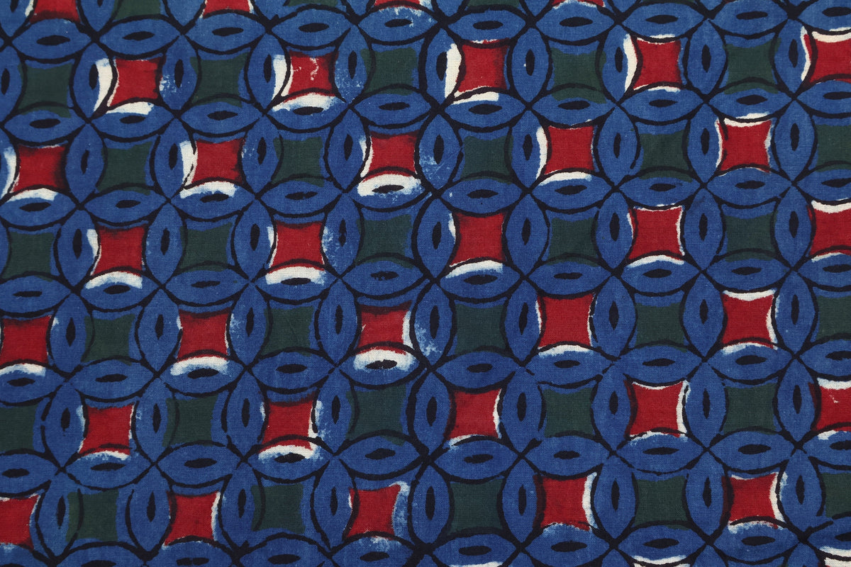 Hand Block Print Cotton Fabric: Mughal Floral, Indian Sewing Fabric
