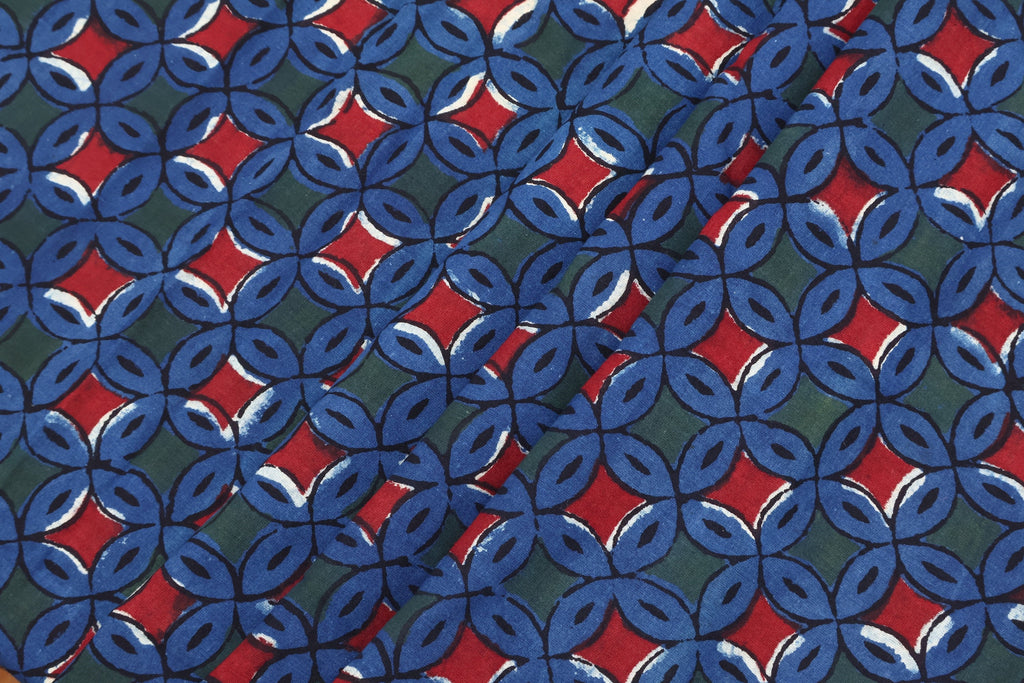 Hand Block Print Cotton Fabric: Mughal Floral, Indian Sewing Fabric