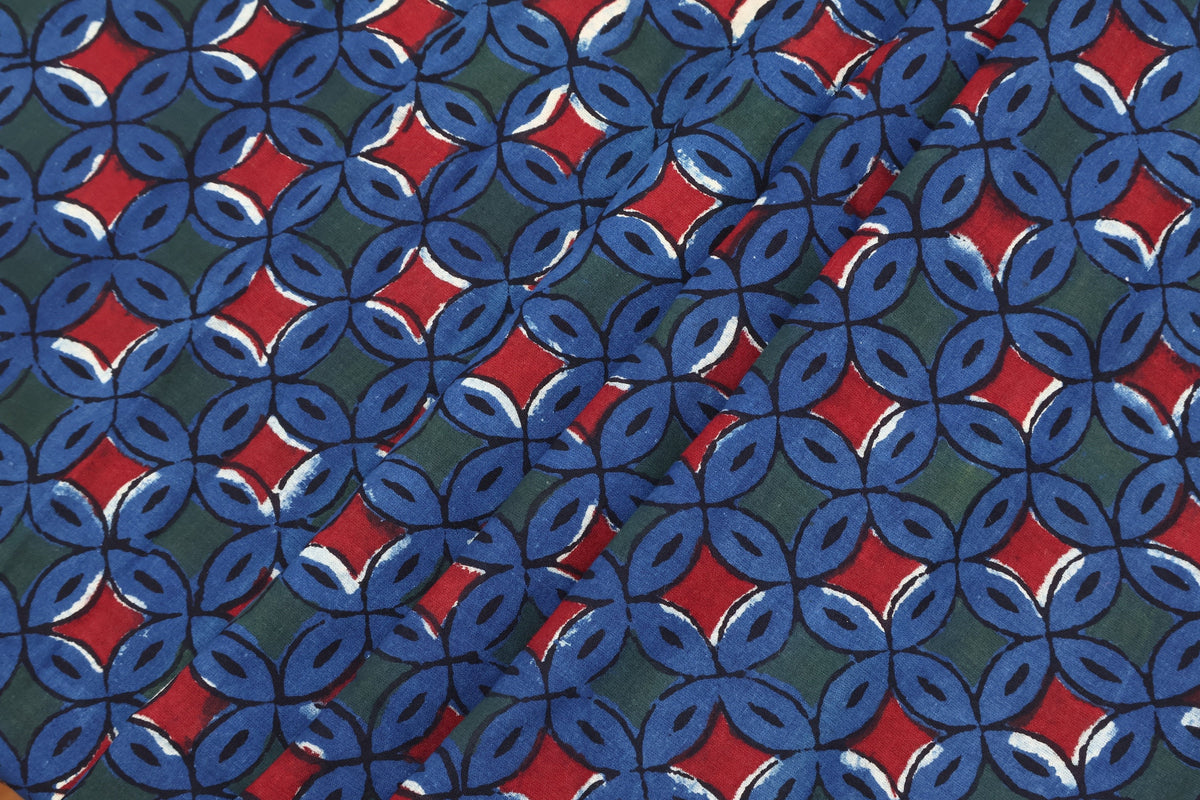 Hand Block Print Cotton Fabric: Mughal Floral, Indian Sewing Fabric