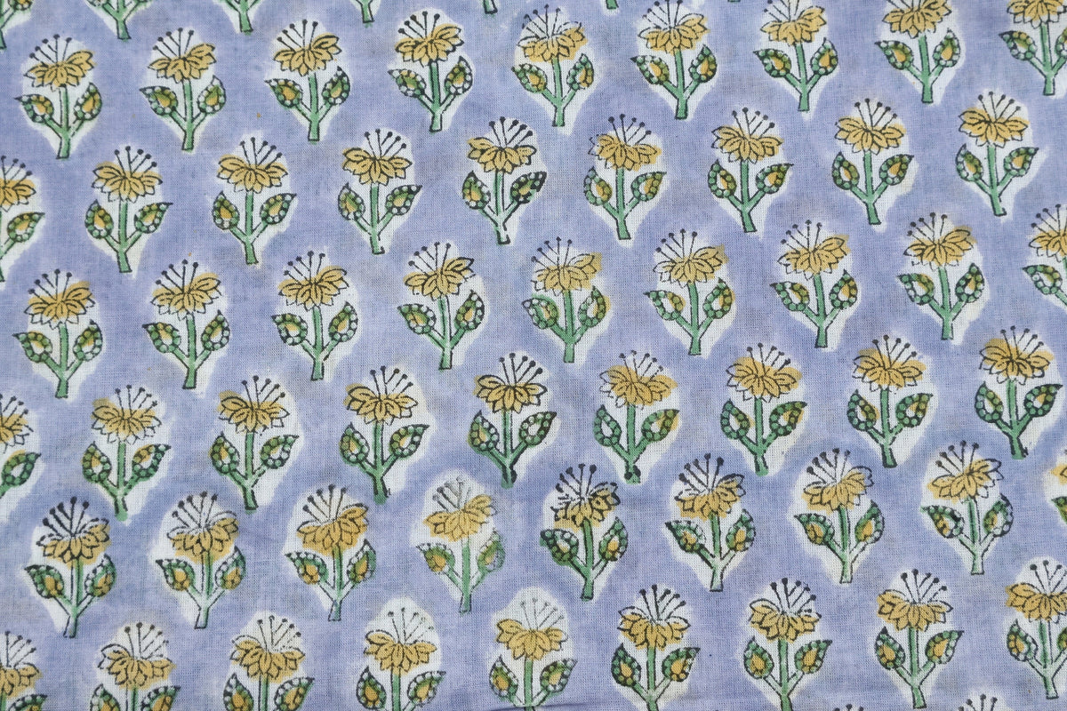 Mughal Print Cotton Fabric By The Yard: Hand Block Floral Fabric