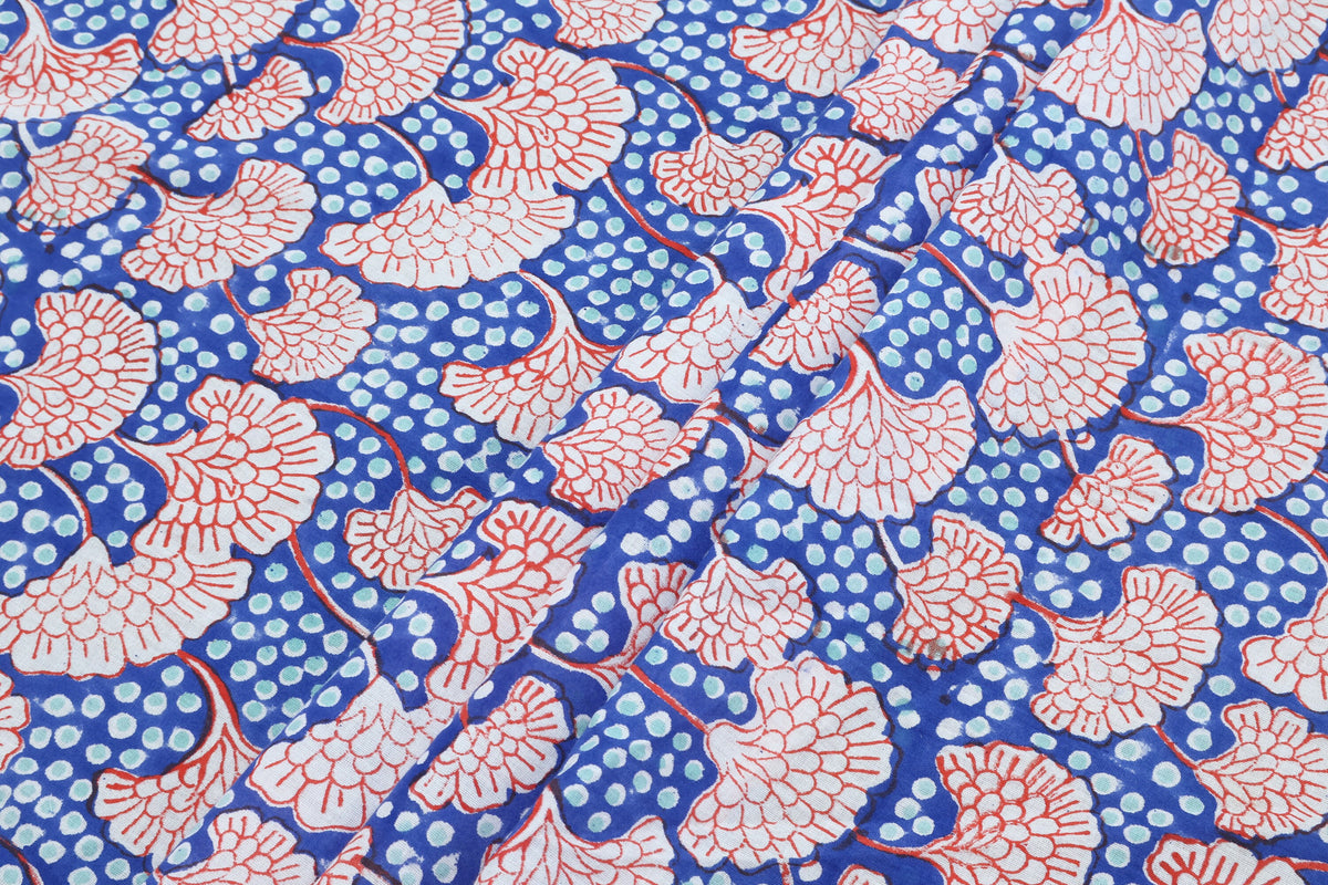 Mughal Print Cotton Fabric: Hand-Stamped Floral Dress Fabric