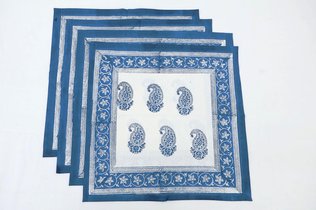 Hand Block Printed Cotton Napkins | Elegant Table Linen- Blue and White