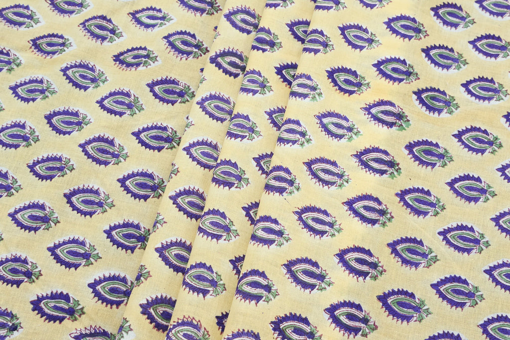 Hand Block Print Cotton Fabric: Mughal Floral Fabric by the Yard