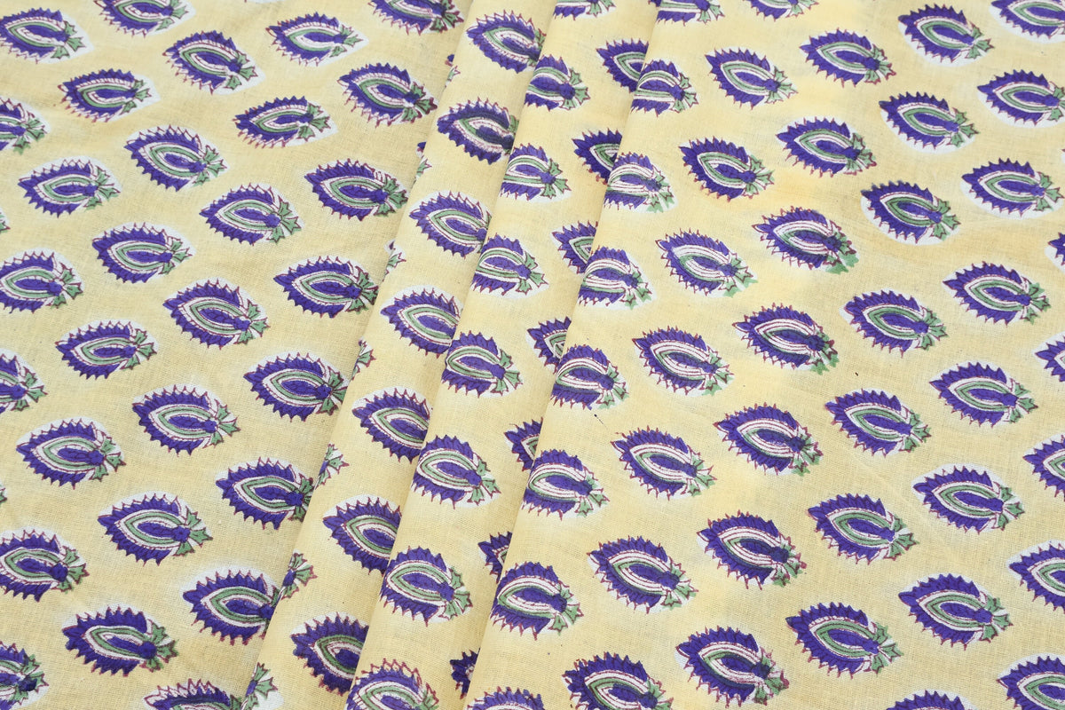 Hand Block Print Cotton Fabric: Mughal Floral Fabric by the Yard
