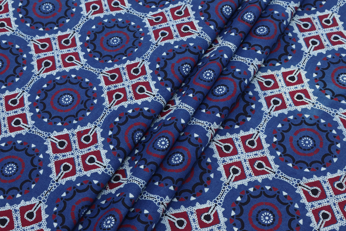 Mughal Print Cotton Fabric: Indian Hand Block Print, Vegetable Dye
