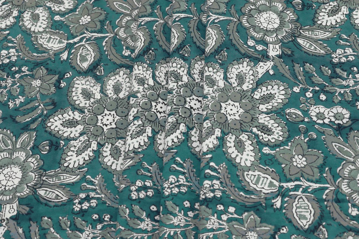 Mughal Floral Block Print Fabric: Soft Cotton Sewing Material