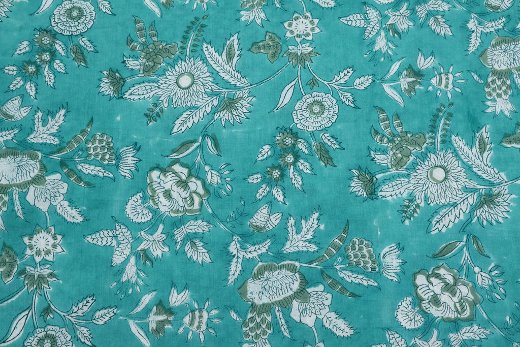 Mughal Floral Print Cotton Fabric: Hand Block Printed Indian Fabric