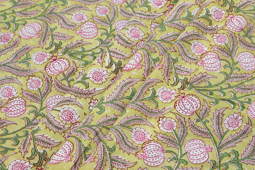 Mughal Print Cotton Fabric: Hand-Stamped Floral Dress Fabric