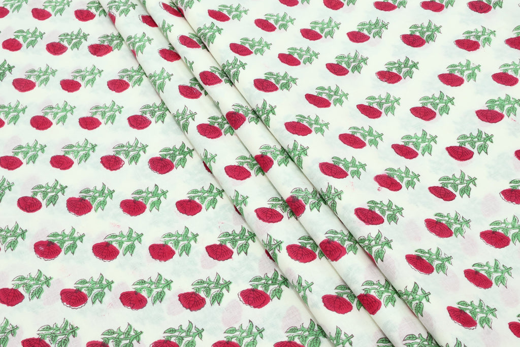 Floral Block Print Cotton Fabric: Hand Stamped Indian Fabric