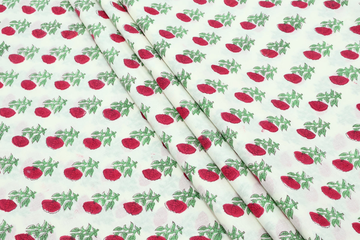 Floral Block Print Cotton Fabric: Hand Stamped Indian Fabric