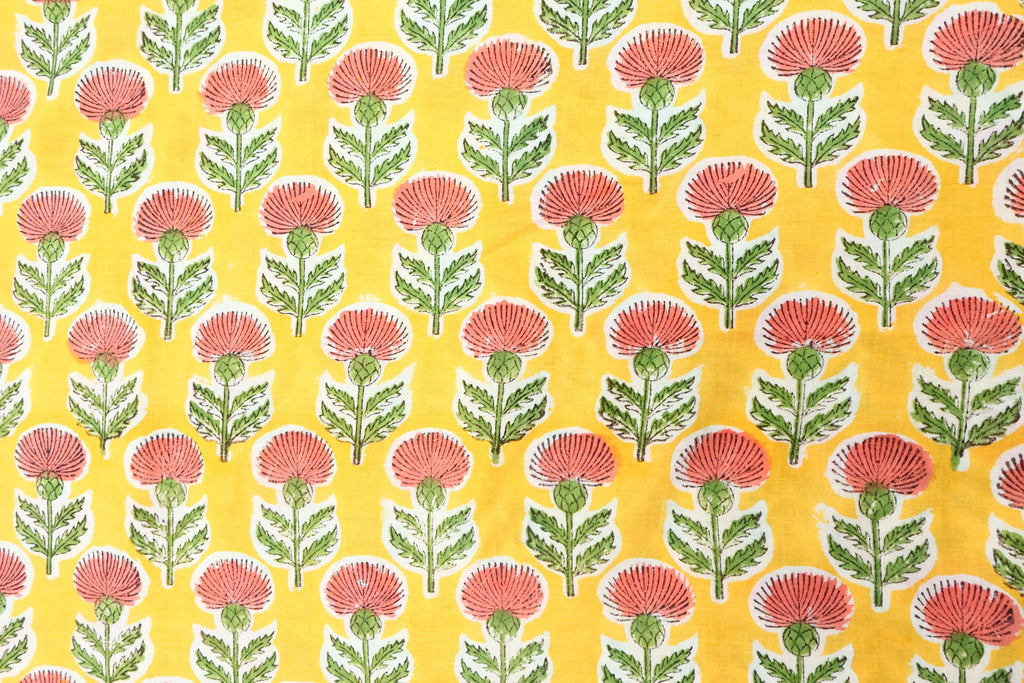 Floral Blockprint Cotton Fabric: Handstamped Indian Fabric by the Yard