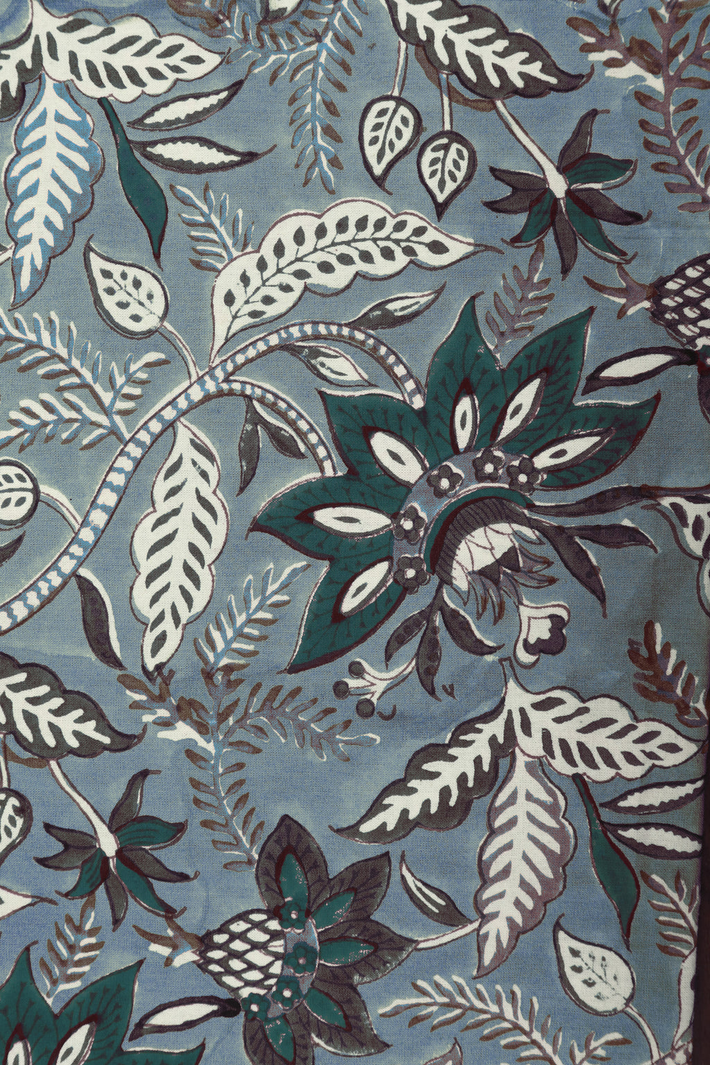 Mughal Floral Print Cotton Fabric: Hand Block-Printed Indian Fabric