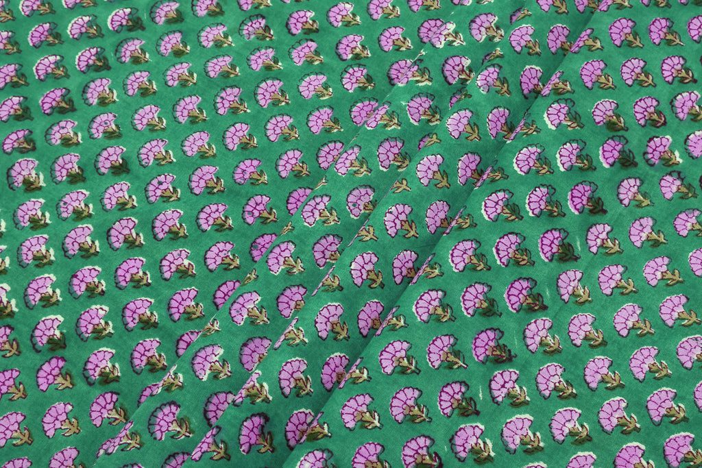 Pink Floral Blockprint Cotton Fabric: Handstamped Indian Fabric