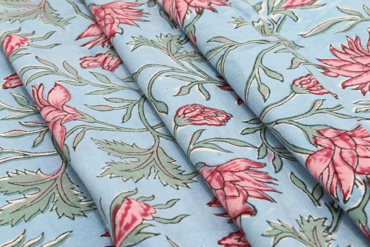 Mughal Print Cotton Fabric: Indian Floral Block Print By The Yard