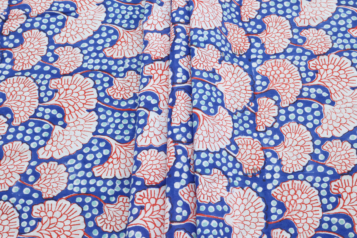 Mughal Print Cotton Fabric: Hand-Stamped Floral Dress Fabric