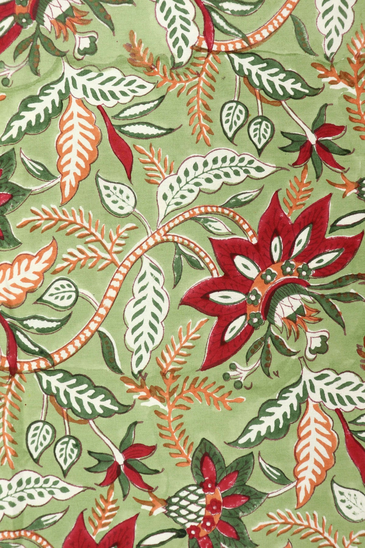 Mughal Floral Print Cotton Fabric: Hand Block Printed Indian Fabric