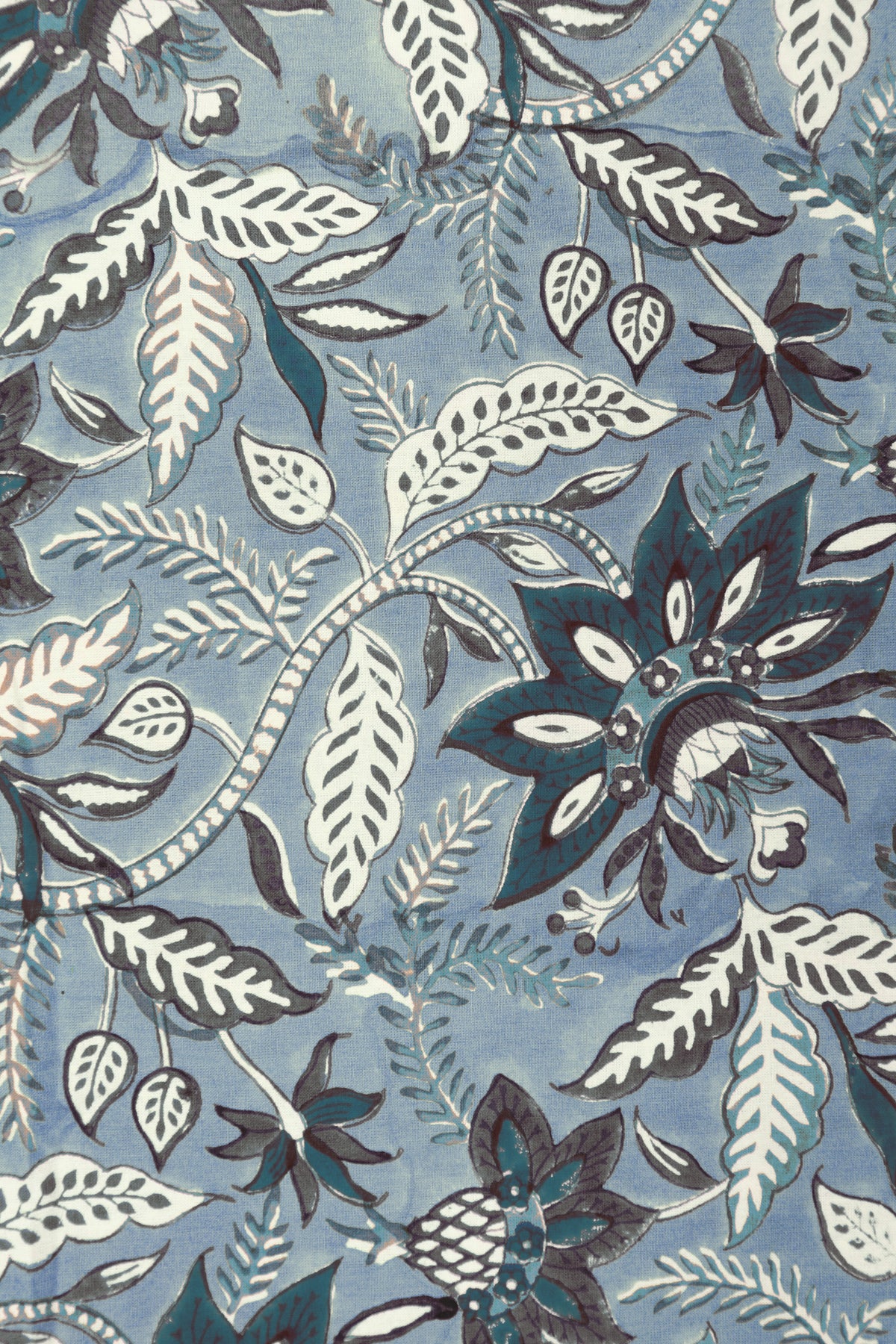 Mughal Floral Print Cotton Fabric: Hand Block-Printed Indian Fabric