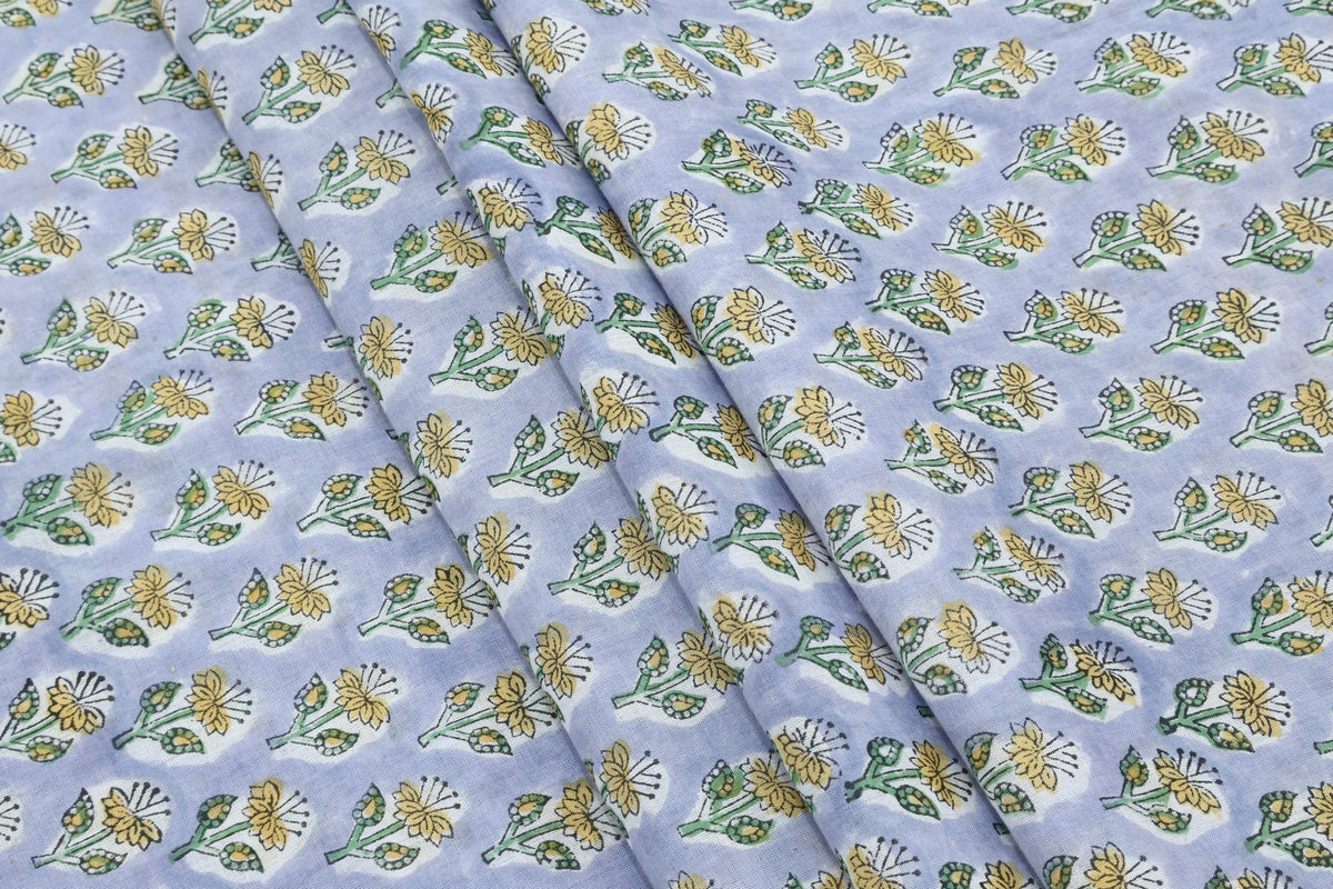 Mughal Print Cotton Fabric By The Yard: Hand Block Floral Fabric