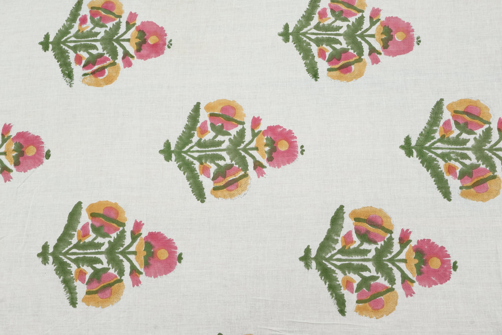 Floral Block Print Cotton Fabric: Hand-Stamped Indian Fabric