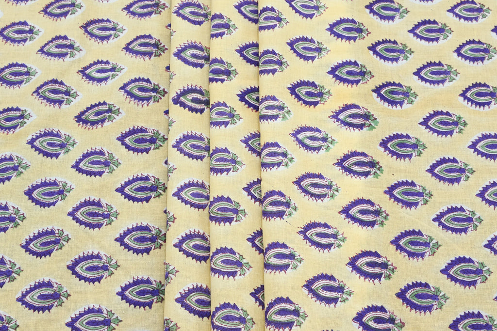 Hand Block Print Cotton Fabric: Mughal Floral Fabric by the Yard