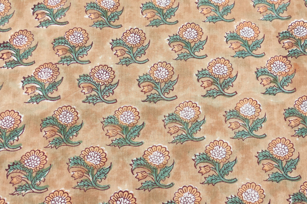 Orange Cotton Traditional Floral Hand Block Print Unstiched Material For Men's Kurta Shirts & Women's Kurti and Other Dress Material