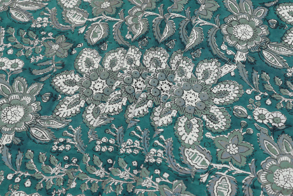 Mughal Floral Block Print Fabric: Soft Cotton Sewing Material