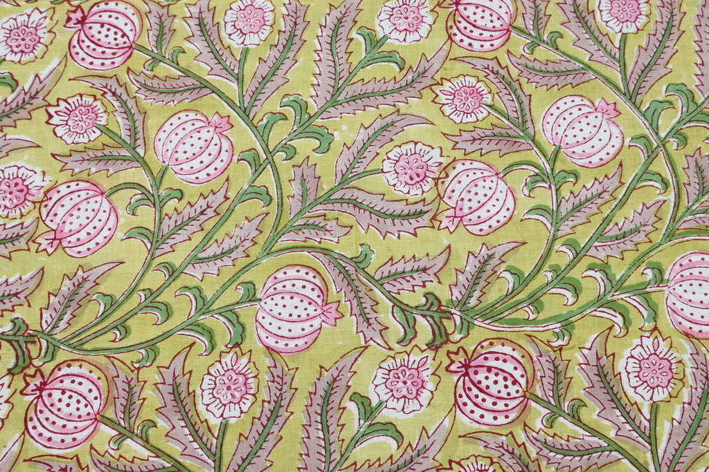 Mughal Print Cotton Fabric: Hand-Stamped Floral Dress Fabric