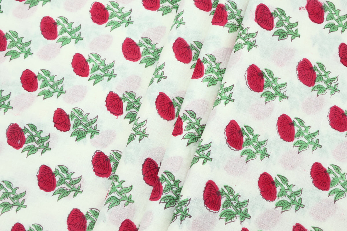 Floral Block Print Cotton Fabric: Hand Stamped Indian Fabric