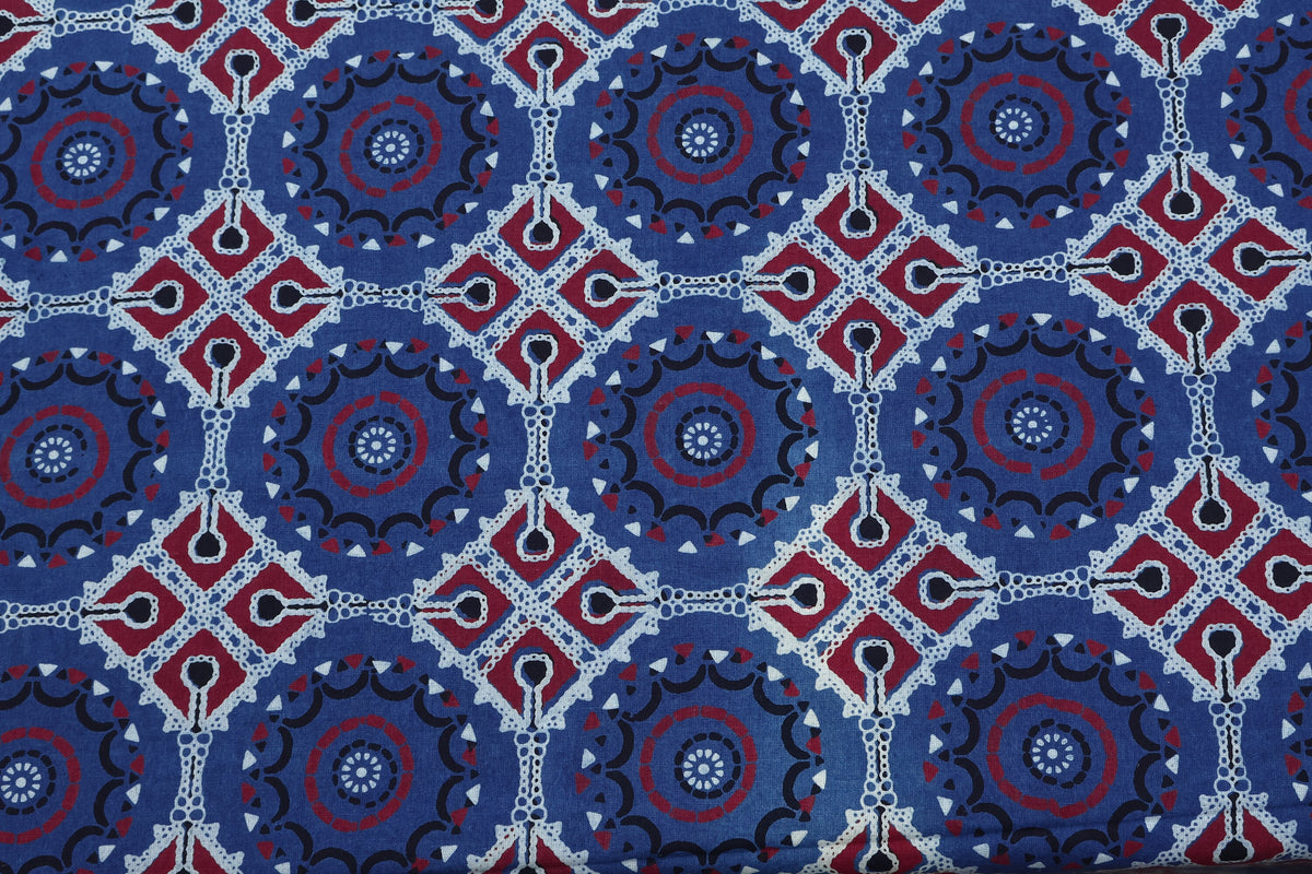 Mughal Print Cotton Fabric: Indian Hand Block Print, Vegetable Dye