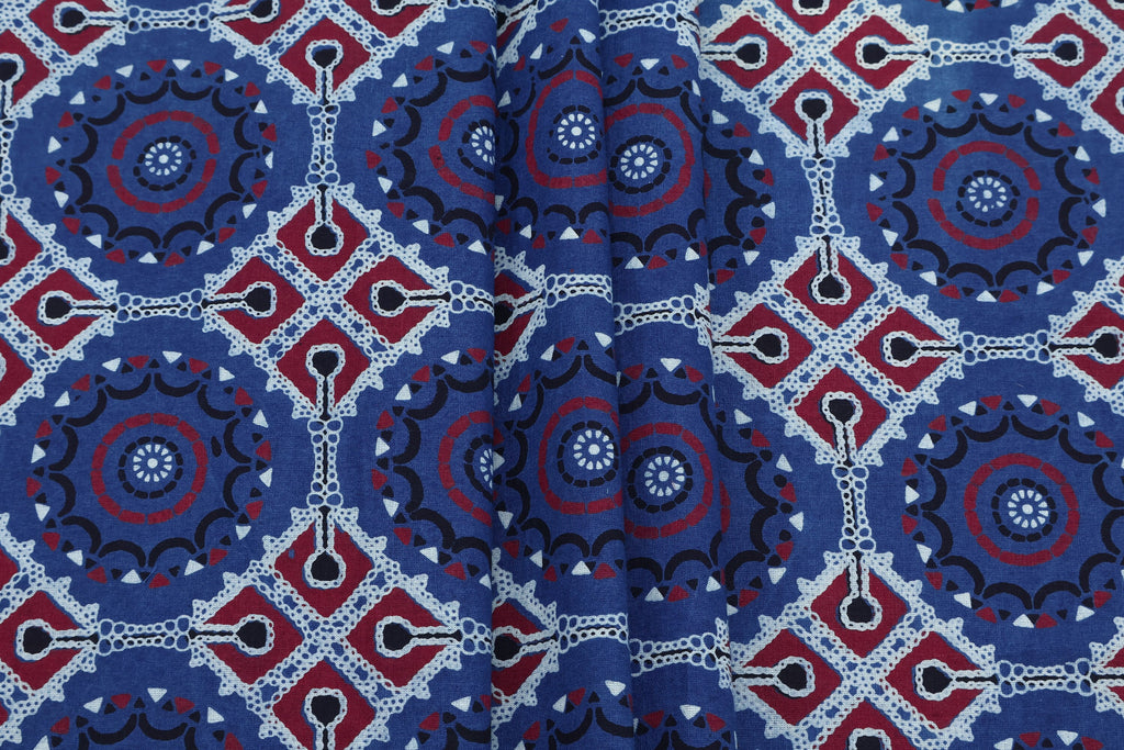 Mughal Print Cotton Fabric: Indian Hand Block Print, Vegetable Dye