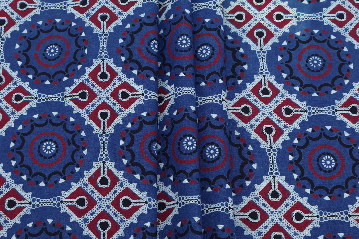 Mughal Print Cotton Fabric: Indian Hand Block Print, Vegetable Dye