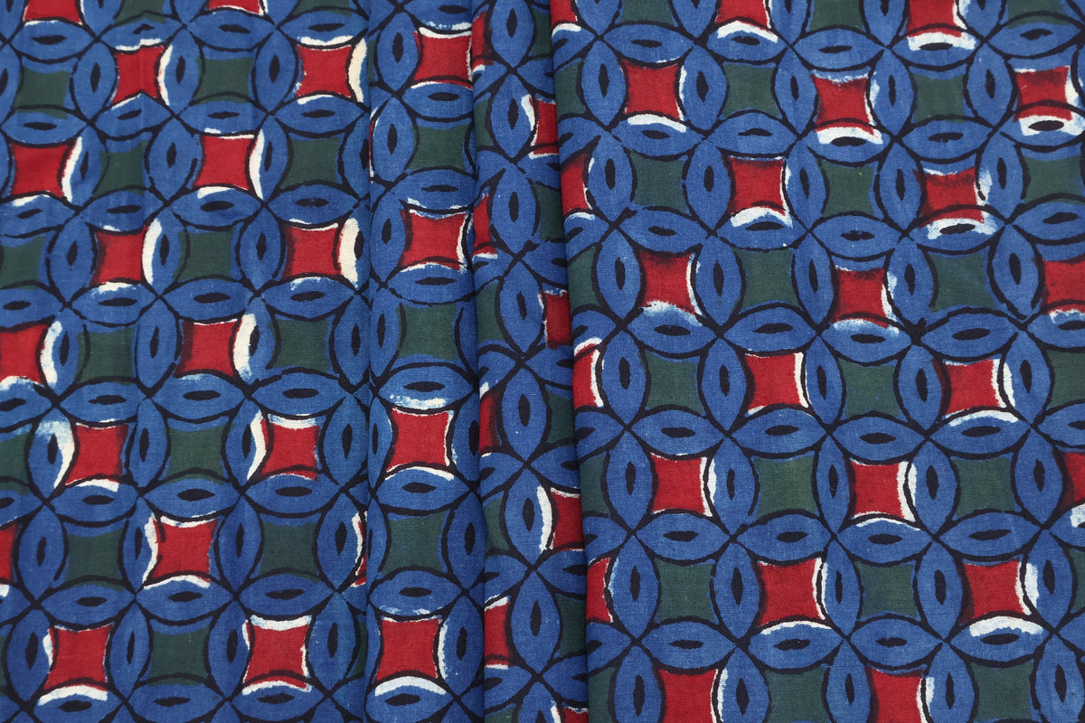 Hand Block Print Cotton Fabric: Mughal Floral, Indian Sewing Fabric