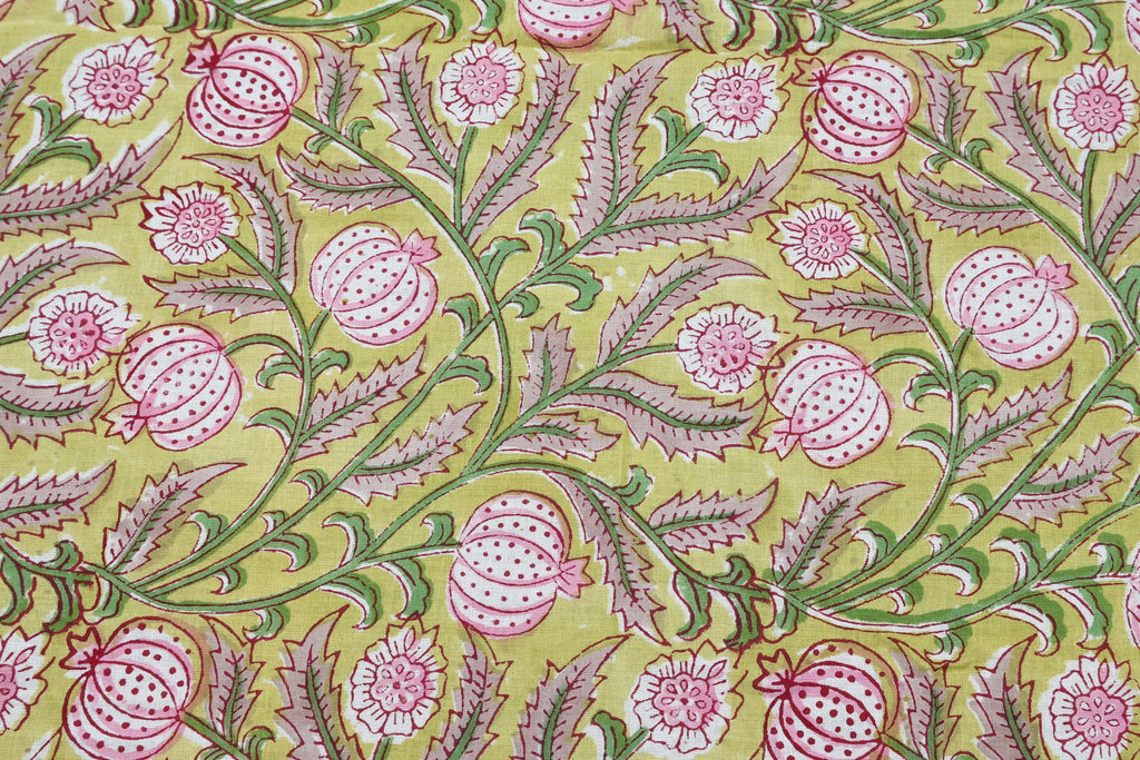 Mughal Print Cotton Fabric: Hand-Stamped Floral Dress Fabric