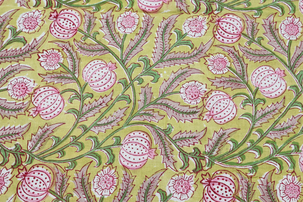 Mughal Print Cotton Fabric: Hand-Stamped Floral Dress Fabric
