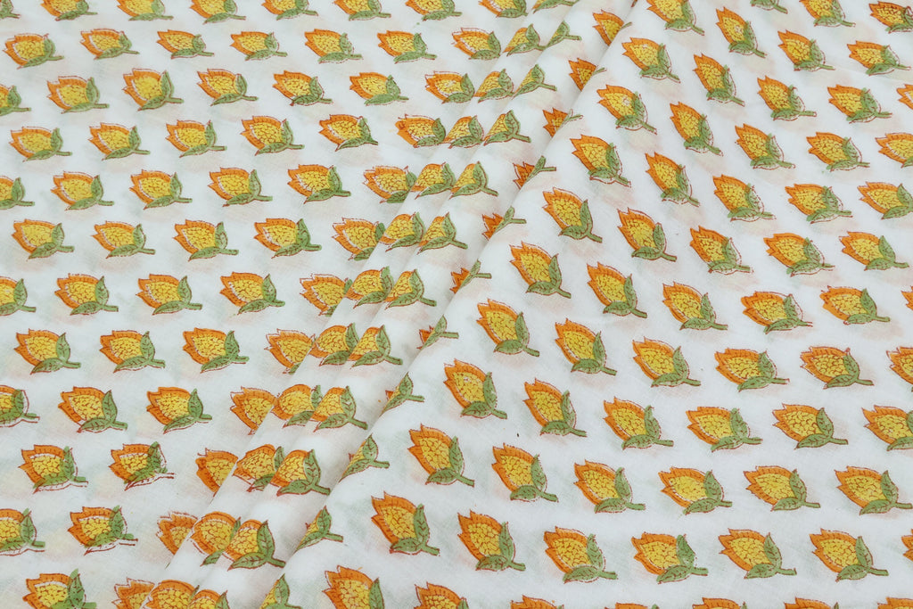 Mughal Print Cotton Fabric: Hand-Stamped Floral Dress Fabric