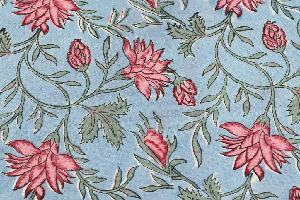 Mughal Print Cotton Fabric: Indian Floral Block Print By The Yard