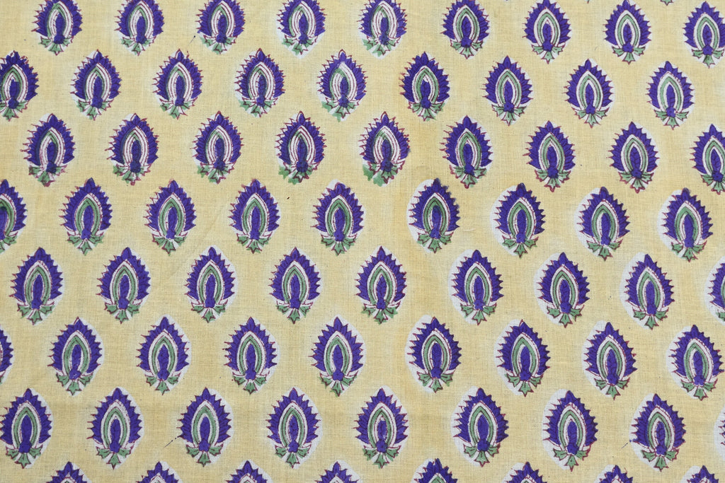 Hand Block Print Cotton Fabric: Mughal Floral Fabric by the Yard