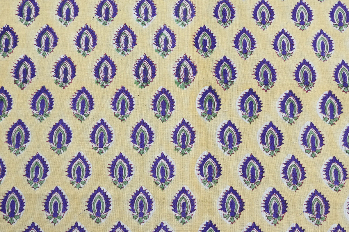 Hand Block Print Cotton Fabric: Mughal Floral Fabric by the Yard