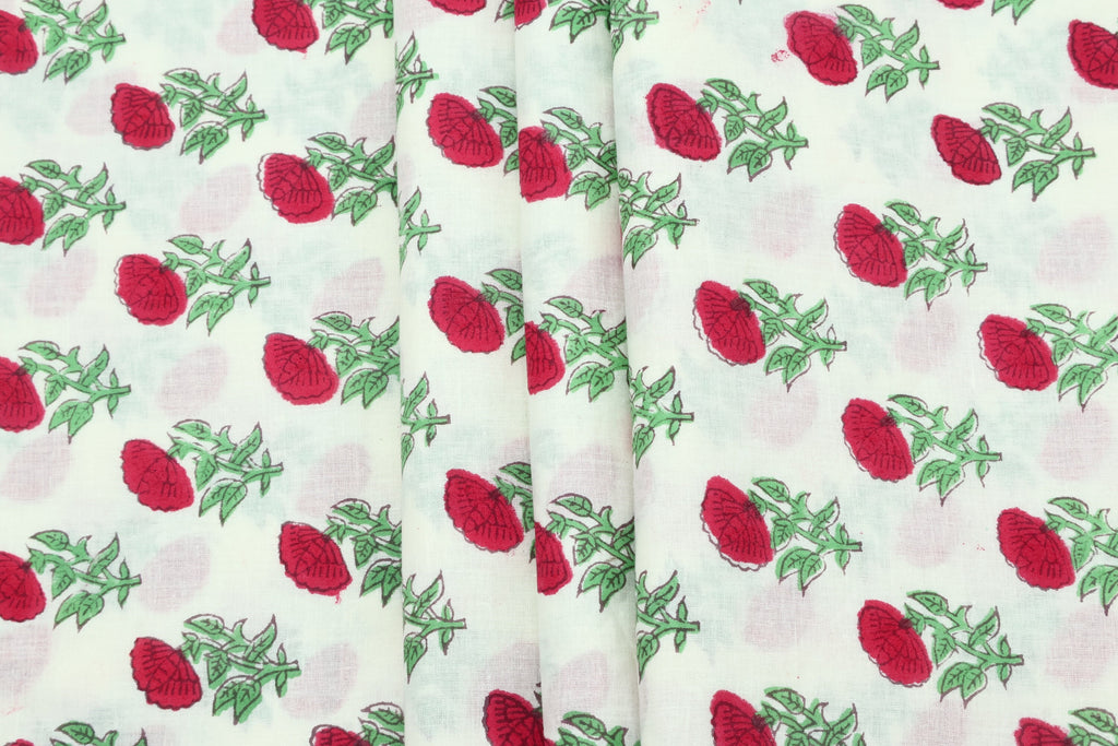 Floral Block Print Cotton Fabric: Hand Stamped Indian Fabric