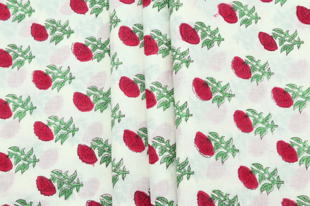 Floral Block Print Cotton Fabric: Hand Stamped Indian Fabric