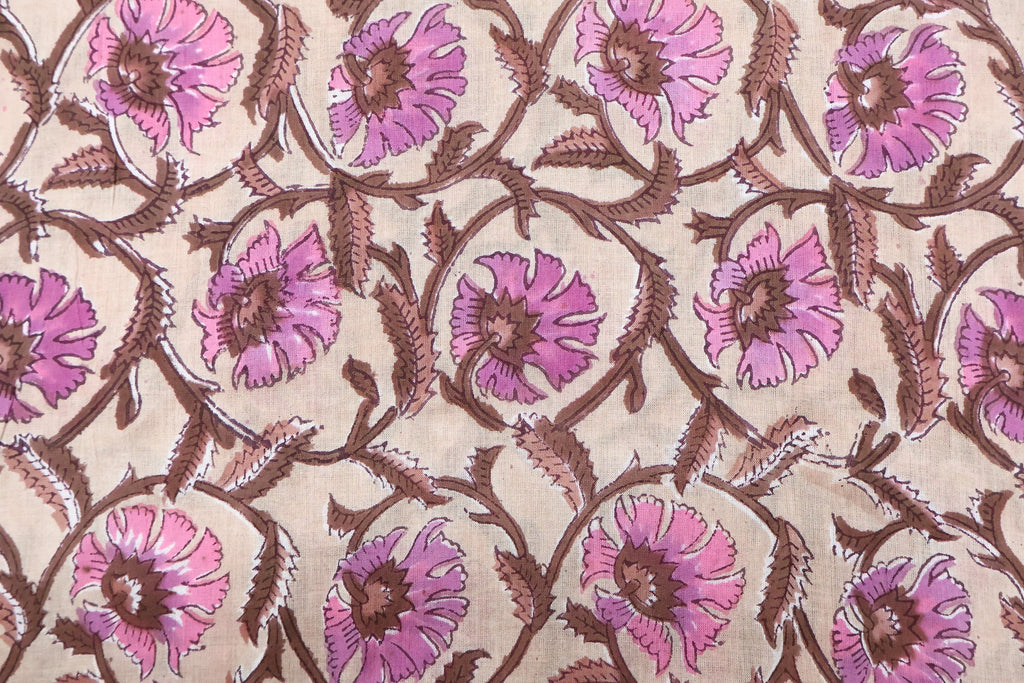 Mughal Floral Print Cotton Fabric: Indian Hand Block Print