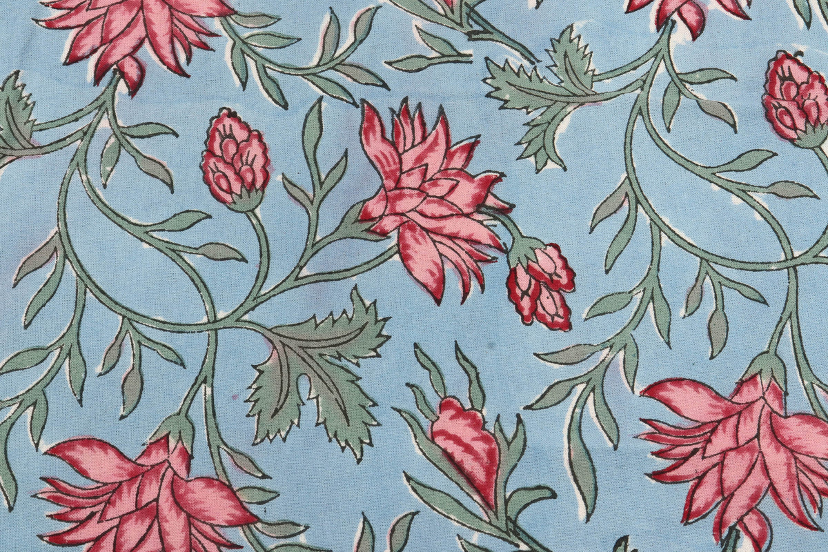 Mughal Print Cotton Fabric: Indian Floral Block Print By The Yard