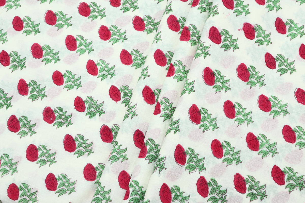 Floral Block Print Cotton Fabric: Hand Stamped Indian Fabric