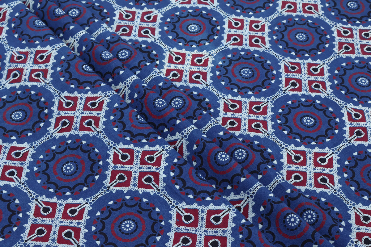 Mughal Print Cotton Fabric: Indian Hand Block Print, Vegetable Dye