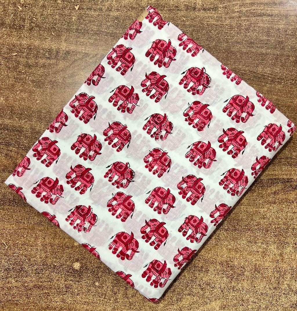 Pink & White Floral Block Print Linen Fabric - Indian Cotton By The Yard