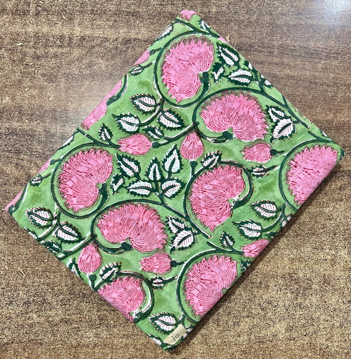 Pink Floral Block Print Cotton Fabric: Handstamped Indian Fabric